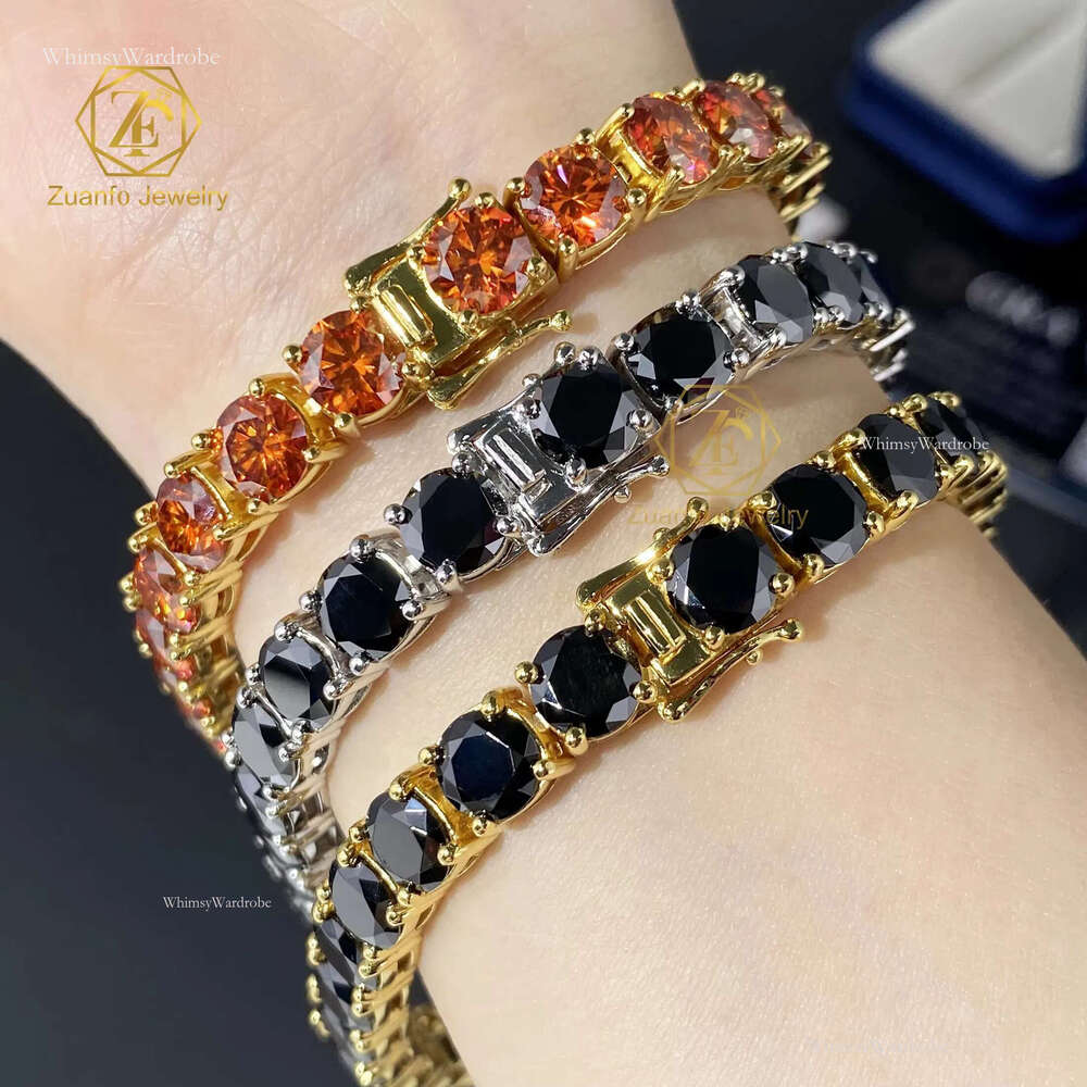 Bg Unisex 1 Row Necklace/Bracelet Black Lab Created Dias 2MM 3MM 4MM 5MM 6.5MM Tennis Moissanite Chain