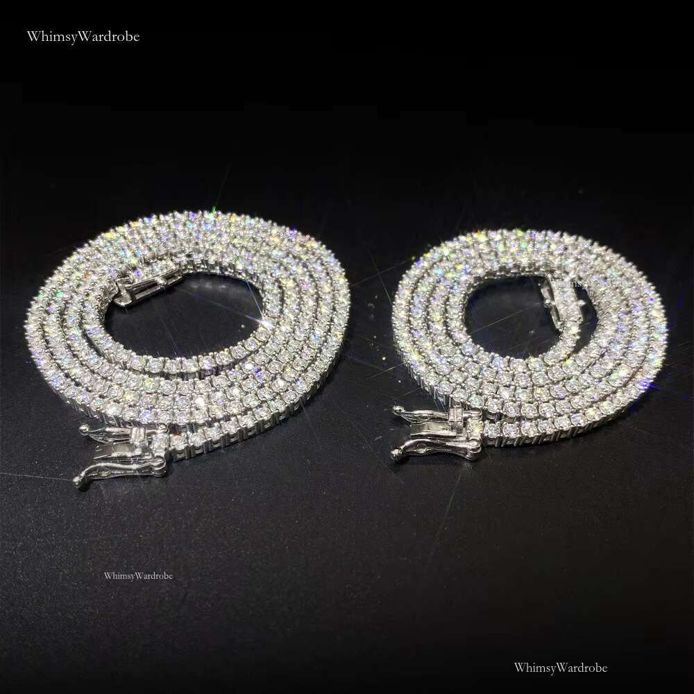 Iced Out Chains Sier S 2-5mm VVS1 Moissanite Tennis Chain Necklace Women and Men