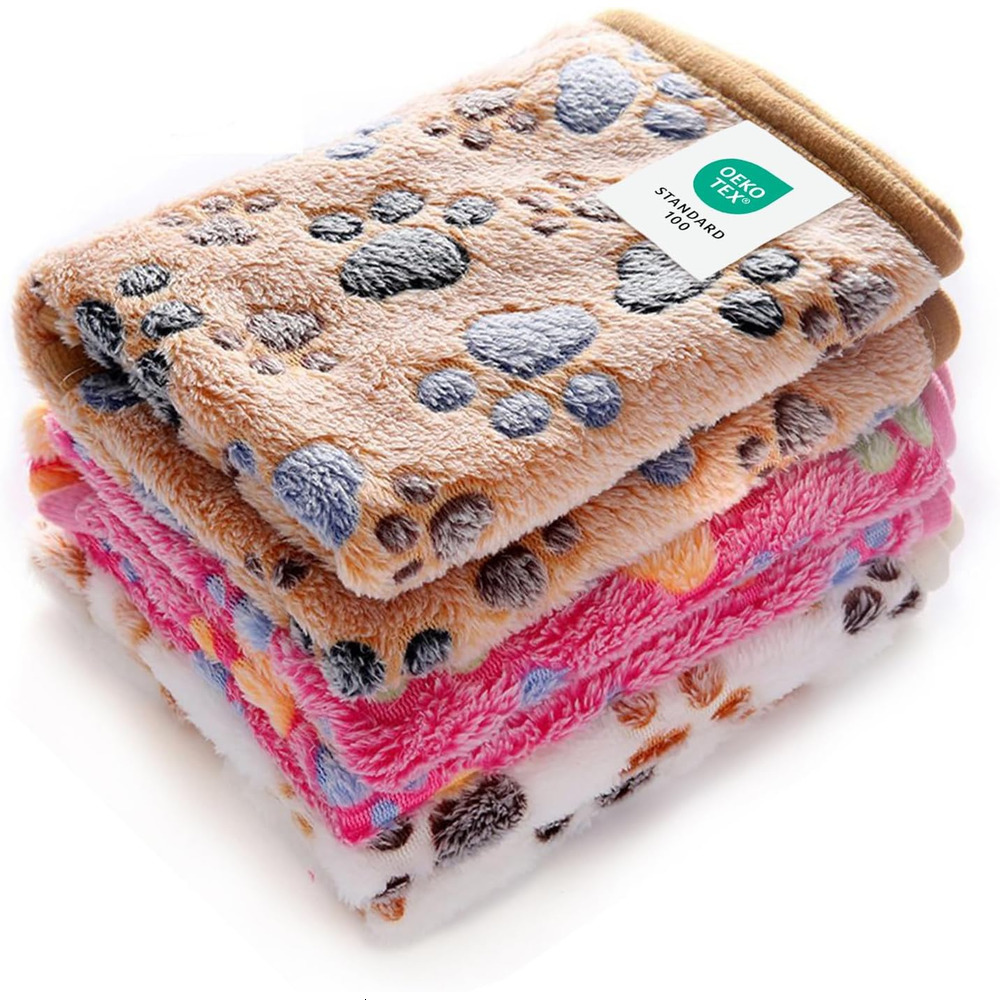 Blankets Super Soft Fluffy Premium Fleece Pet Blanket Flannel Throw for Dog Puppy Cat Paw Brown/Pink/White