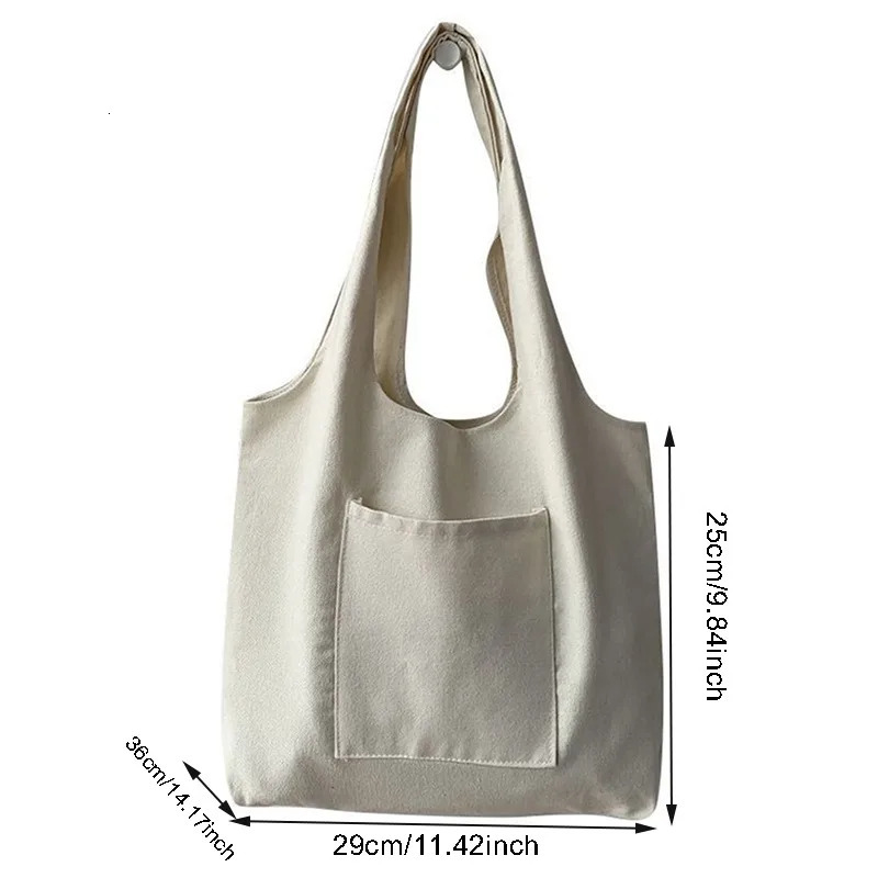 Womens shopping bag canvas commuting vest cotton white black series supermarket grocery handbag school 250401