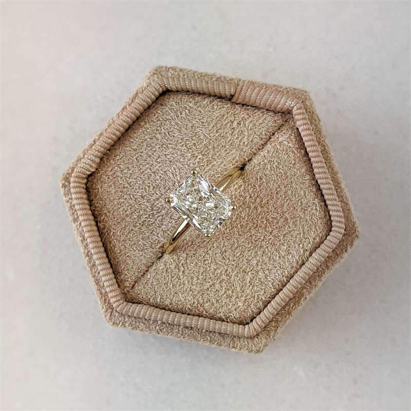 Fine Jewelry Real Gold 4.0 Carat Radiant Shape E VS1 Engagement Ring For Women 14K 18K Available Wedding Lab Diamond Womens Gold Ring