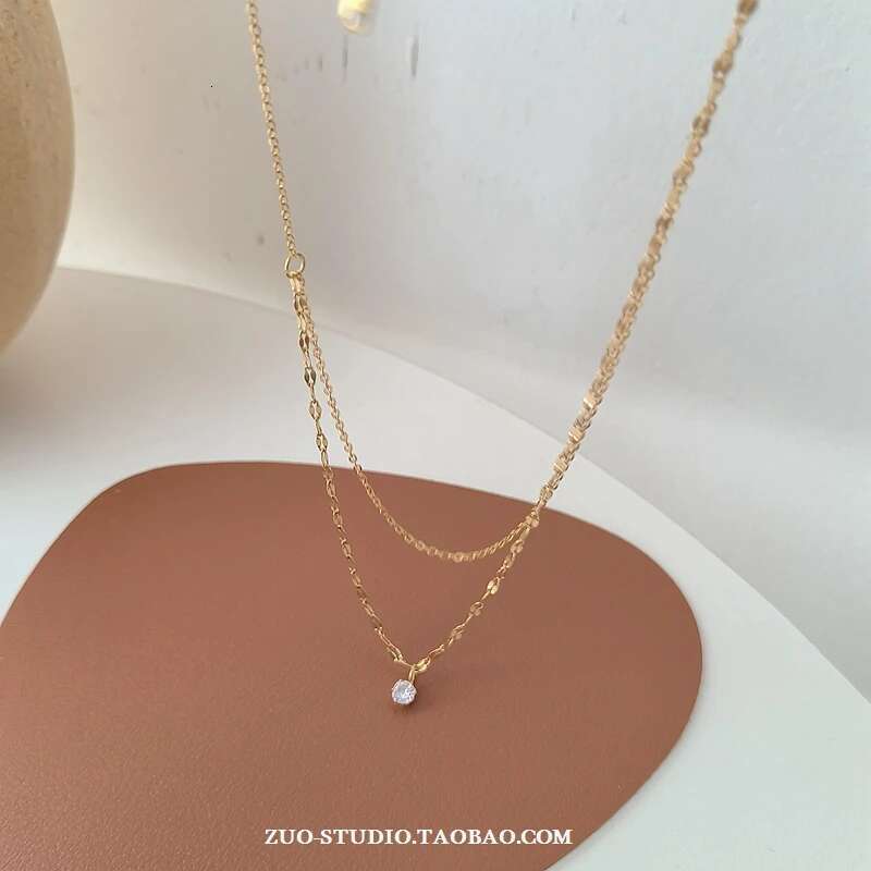 New Sier for Women Gold Double Layer Zircon Star Pendant Necklace Delicate Chain Charm Elegant Fine Jewelry