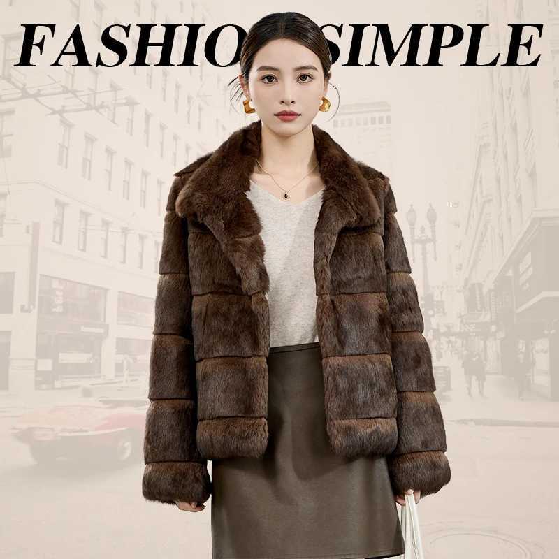 Designer woolen coat 100 Natural Womens Real Rabbit Fur jacket Hair Fur Coat 2025 New Winter Jackets Warm Elegant Outerwear Female Luxury CoatsY251106