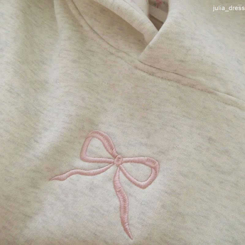 Womens Hoodies Fashion Pink Bowknot Print Sweatshirts Spring Casual Long Sleeve Drawstring Oversized Fall Top