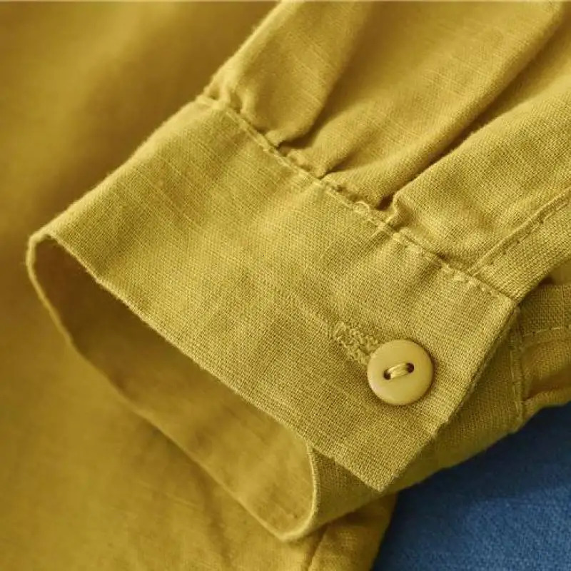 Johnature Leisure Stand Pockets Single Breasted Long Sleeve Cardigan Shirt Autumn Cotton Linen Comfortable Women Tops 250402