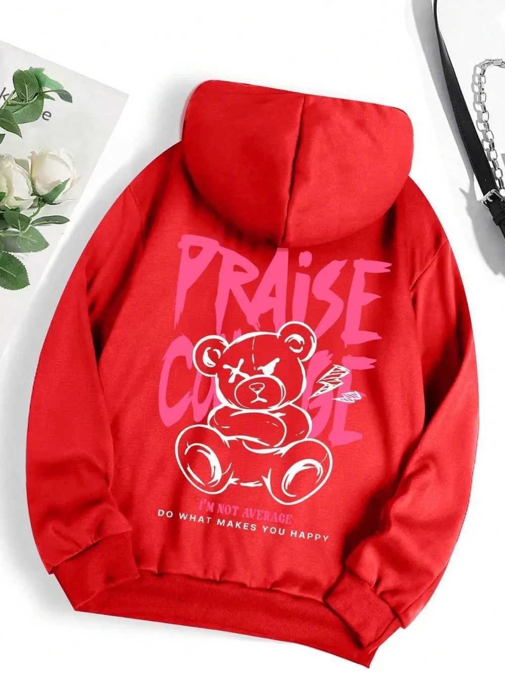 A comfortable bear letter printed mens casual hoodie and a fashionable Harajuku sweatshirt for the autumn of 2025 W251106