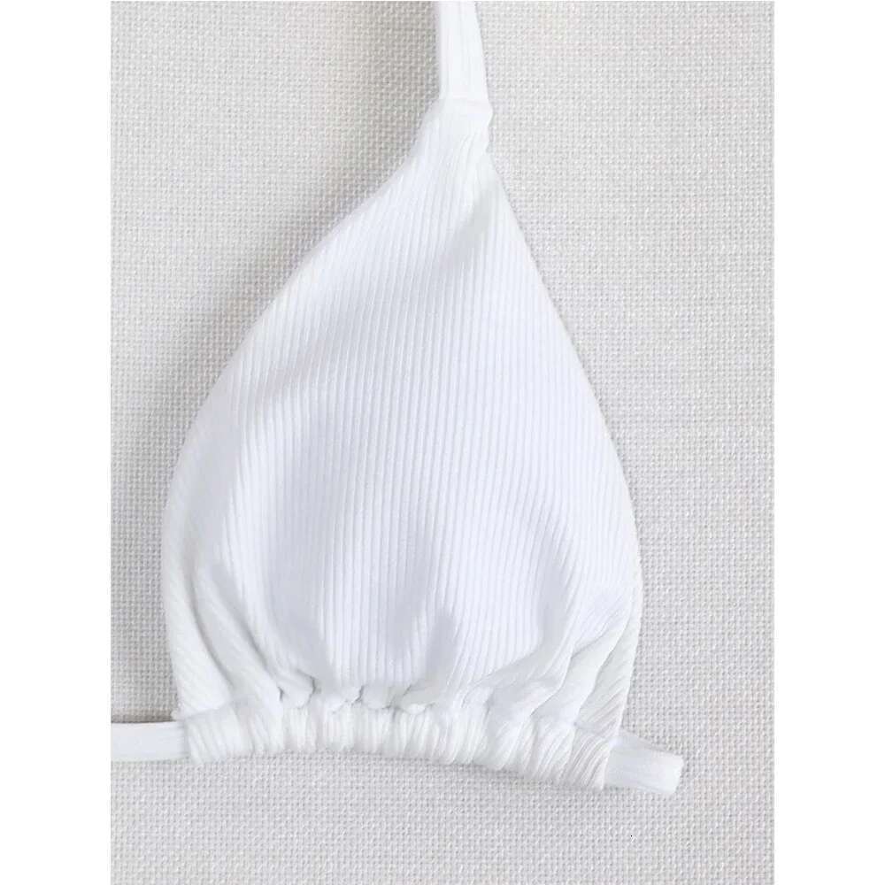 2024 Solid Color 2-piece Swimsuit for Women High Waist Hollow Out Split Bikini Sexy Triangle Cup Halter Backless Bathing Suit