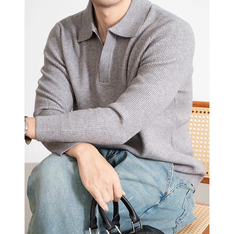 Autumn Woolen Fabric Texture and Winter Mens Long Sleeve Sweater Old Money Style Collar Knit 251105