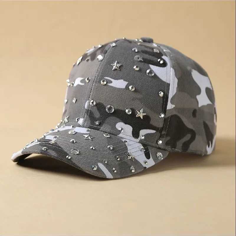 Mens and Womens Rhinestone Baseball Caps Rivet Camouflage Curved Brim Baseball Caps Sun Protection and Shading Caps L251105