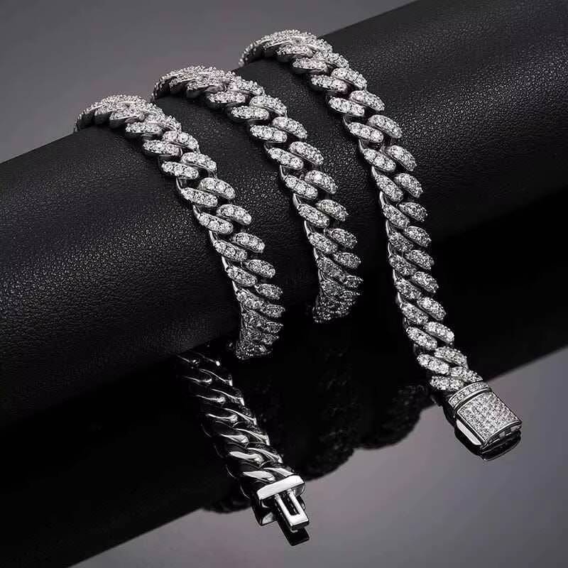 Luxury 8mm Moissanite Cuban Link Chain Iced Out Body Claw Setting Trendy Diamond Necklace Unisex Jewelry