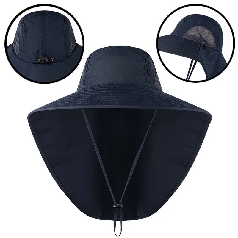 Wide Brim bucket hat with neck cap for quick drying outdoor sports jungle hiking mens fisherman sun 250326