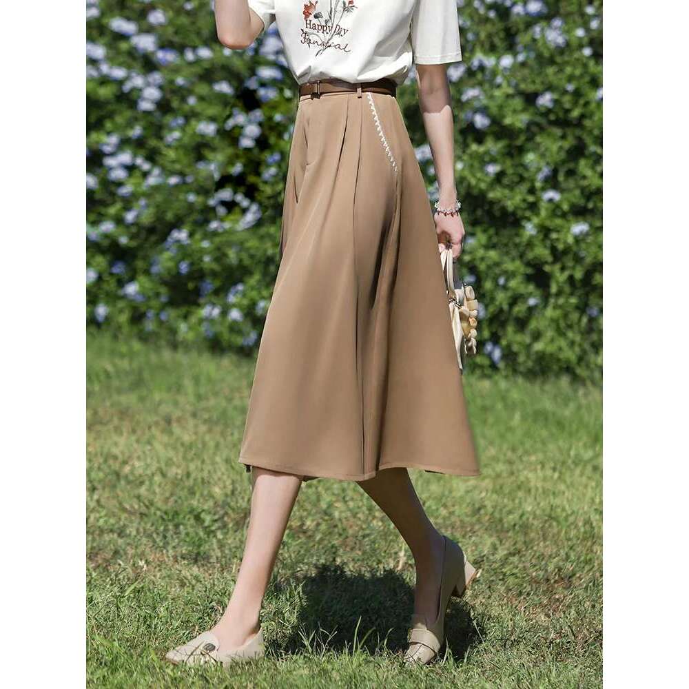 A-E Skirts For Women French High Waist Embroidery Spring New Draped Umbrella Solid Basics Skirt