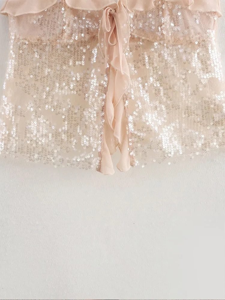 womens clothing in European and American style fashionable simple casual sequined suspension top 250403