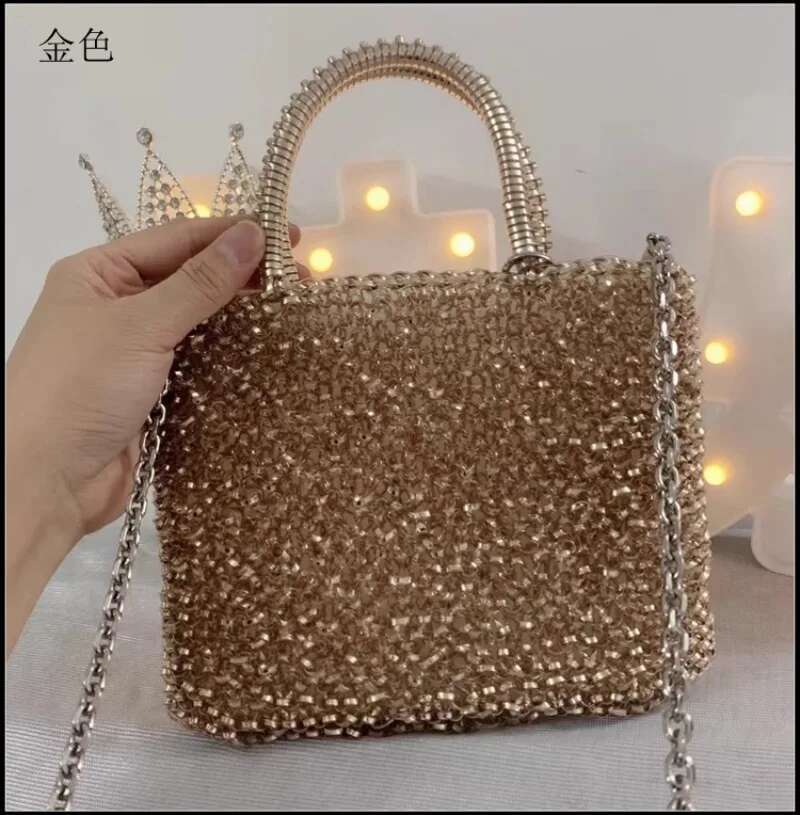 Pure Handmade Handbag For Single Shoulder Crossbody Small Square Bag, Shiny PVC Woven Women's Bag