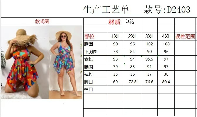 2025 new plus size printed split skirt two-piece set for fat women swimsuit