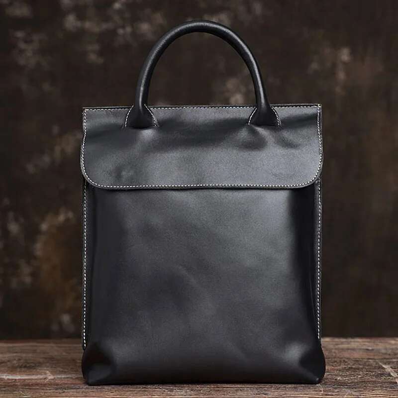 NUPUGOO Vintage Men's Briefcase Genuine Leather Casual Handbag Business Tote Bag Shoulder Office Worker Bags For 12.9 Inch Ipad