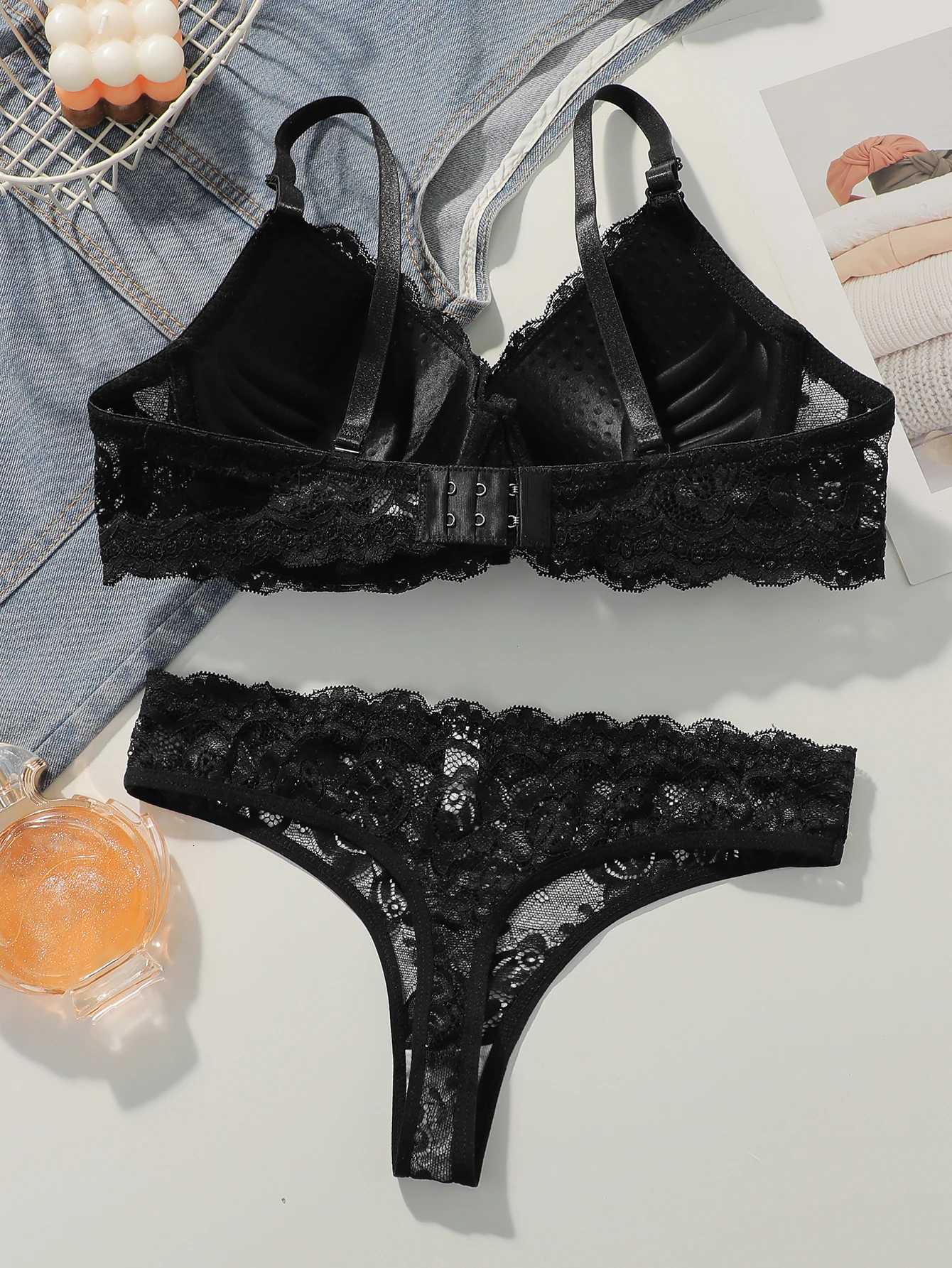 Womens sexy embroidered lace lingerie set with steel rims gathered push up straps adjustable daily comfort bra set A3112XJ251106