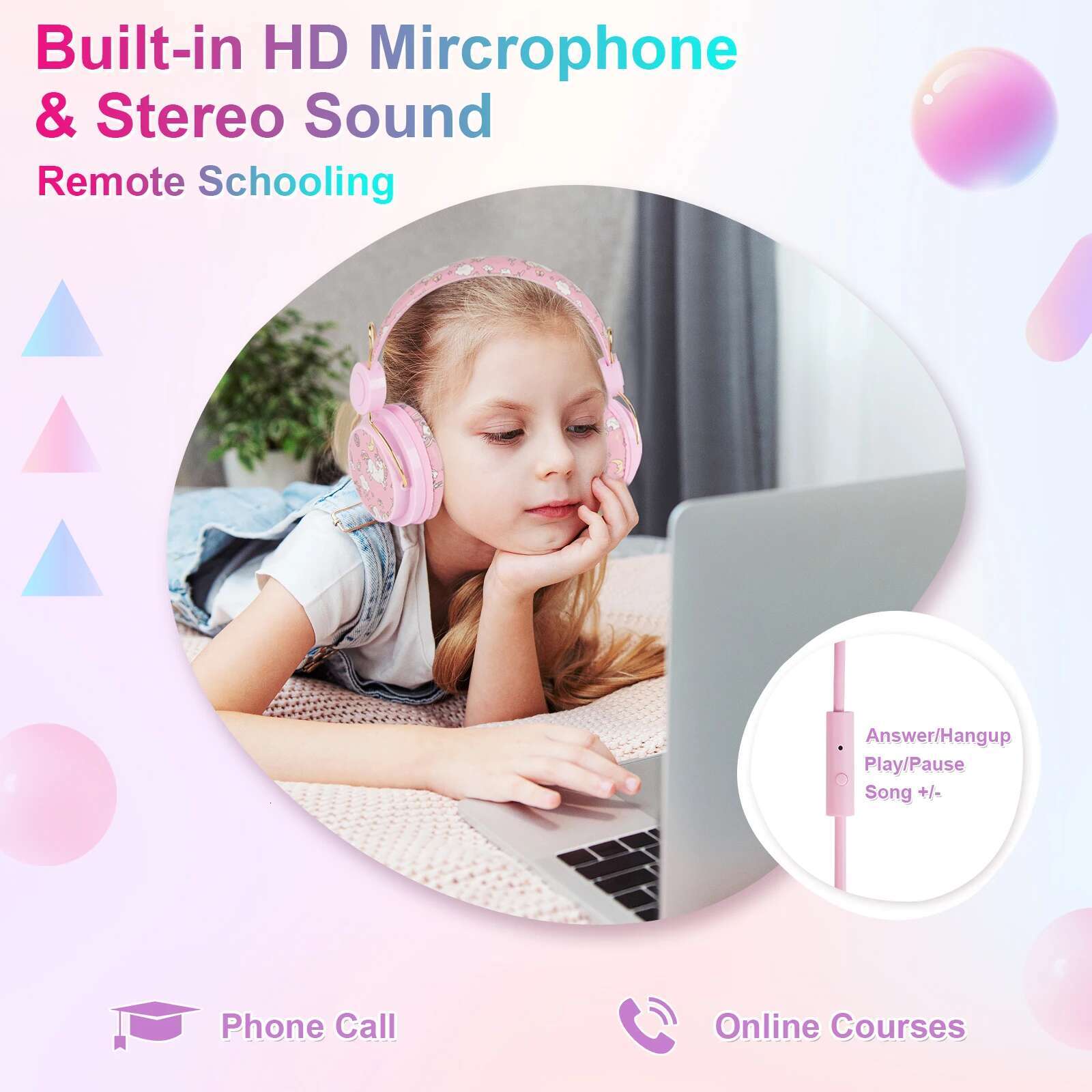 Wired Child Cartoon Cute Kids Anime Headphones Headset Stereo Music with Micrphone Children's Earphone Christmas Gift