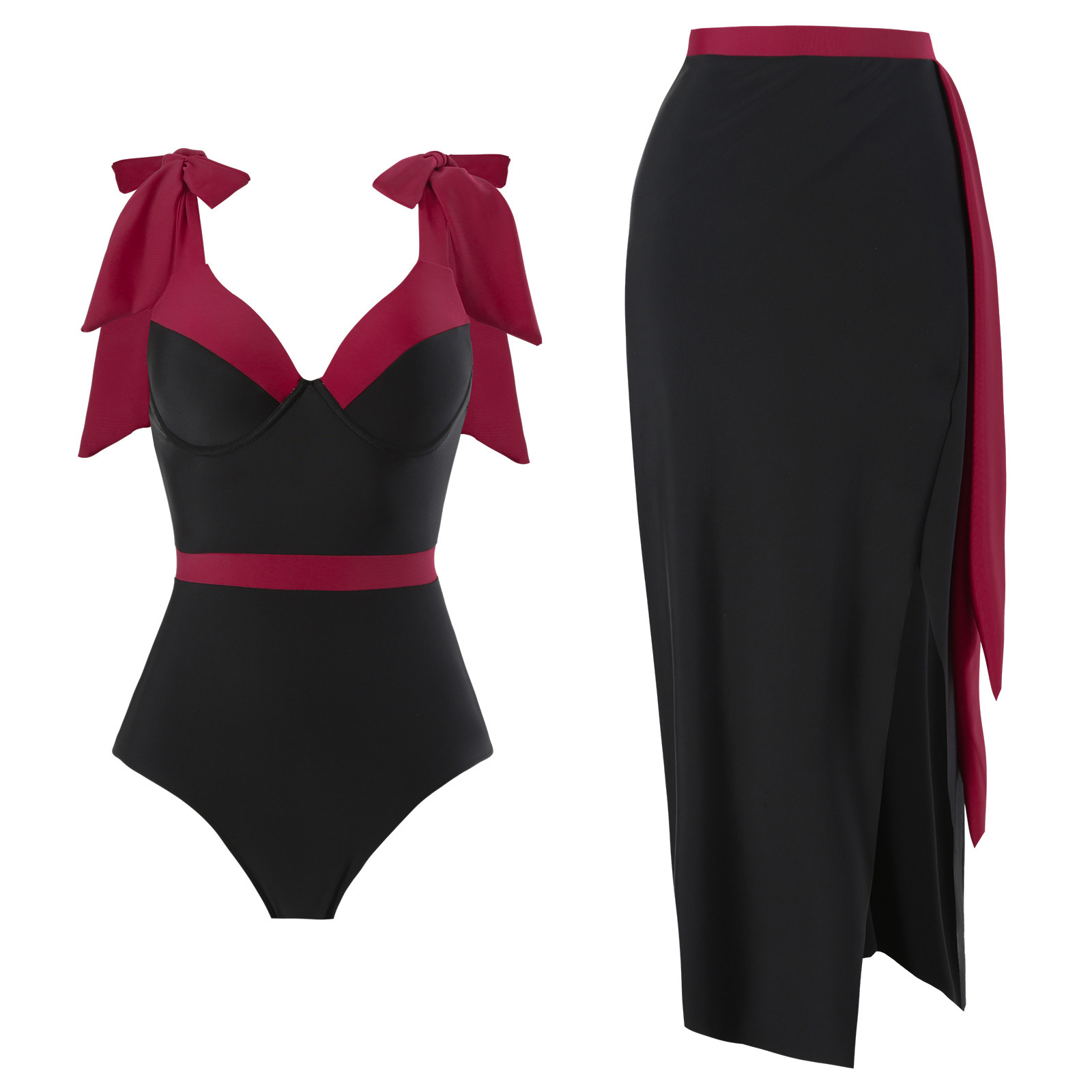 2025 New Bohemian Style Bow Strap Joint Triangle Solid Color Wrap Skirt Beach Sunscreen Resort Swimsuit