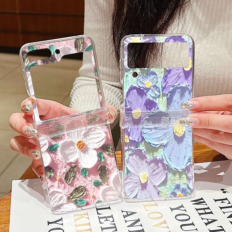 Oil Painting wer Clear Case Galaxy Flip 6 5 4 3 5G Folding Hard Phone Cover For Samsung Z Flip5 Flip4 Flip3