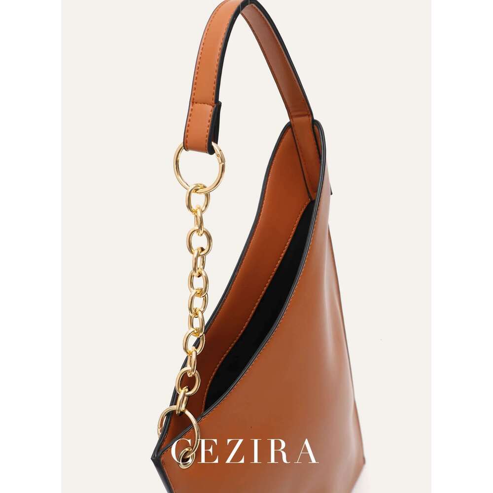 CEZIRA Niche Women Minimalist Solid Color Hobo PU Vegan Leather Novelty Shape Chain Shoulder Bag Lightweight Casual Daily Purse