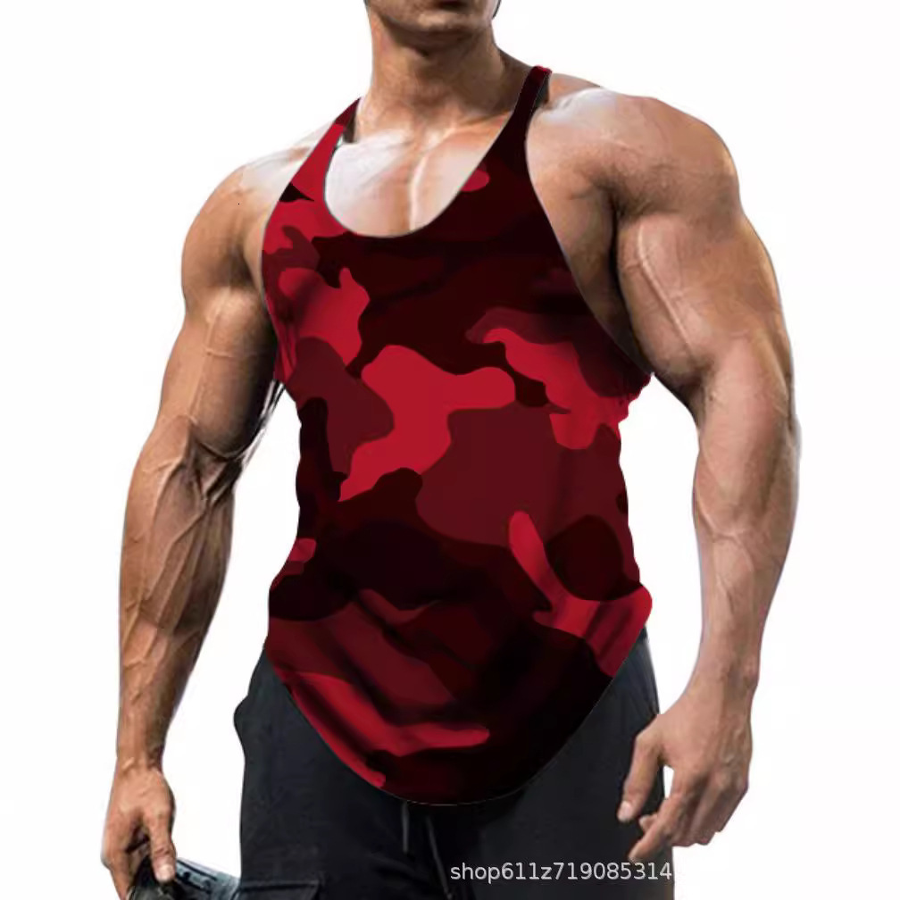 Mens Solid U-Neck Sleeveless Camouflage Sports Gym Large Sports Tank Top Men