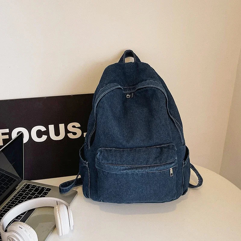 Soft back denim fashion backpack high-quality womens casual inner zipper pocket basic style backpack 250402