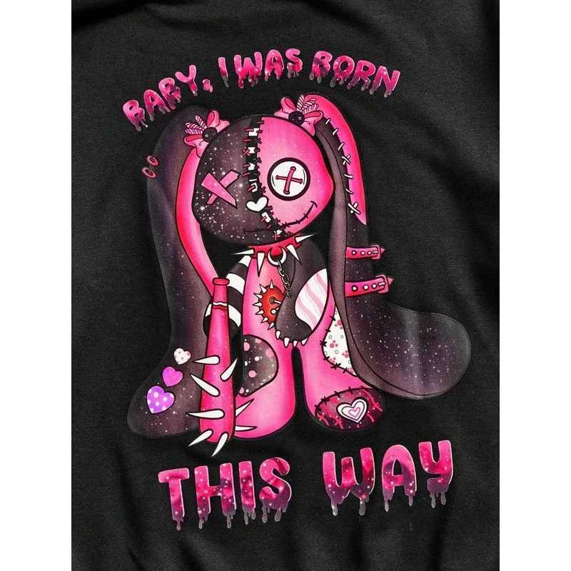 2025 Fashion Pink Teddy Bear Cute Horror Printed Womens Fleece Hoodie Street Casual Hip Hop Hoodie W251106