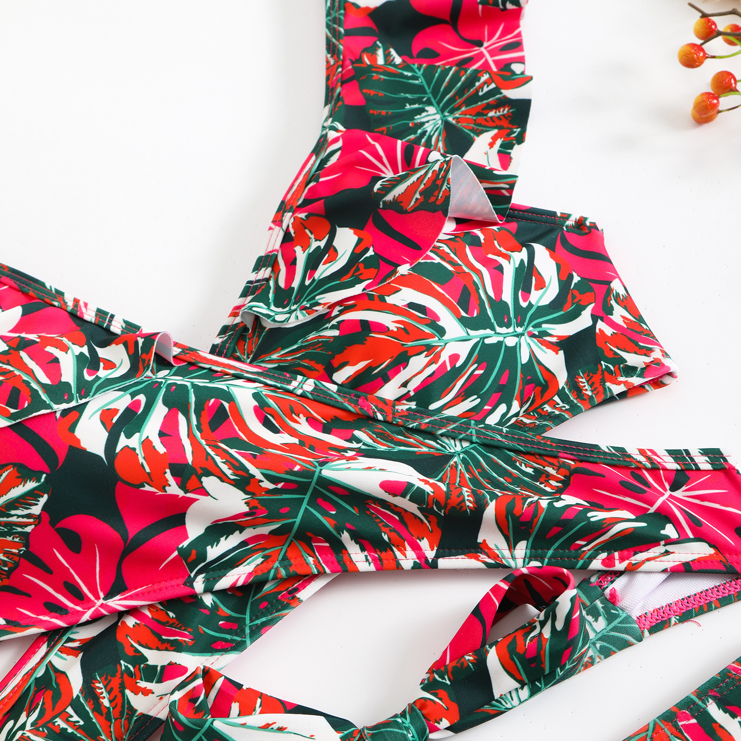 New ruffle edge split high waisted triangle pants sexy bikini multi-color printed swimsuit for women