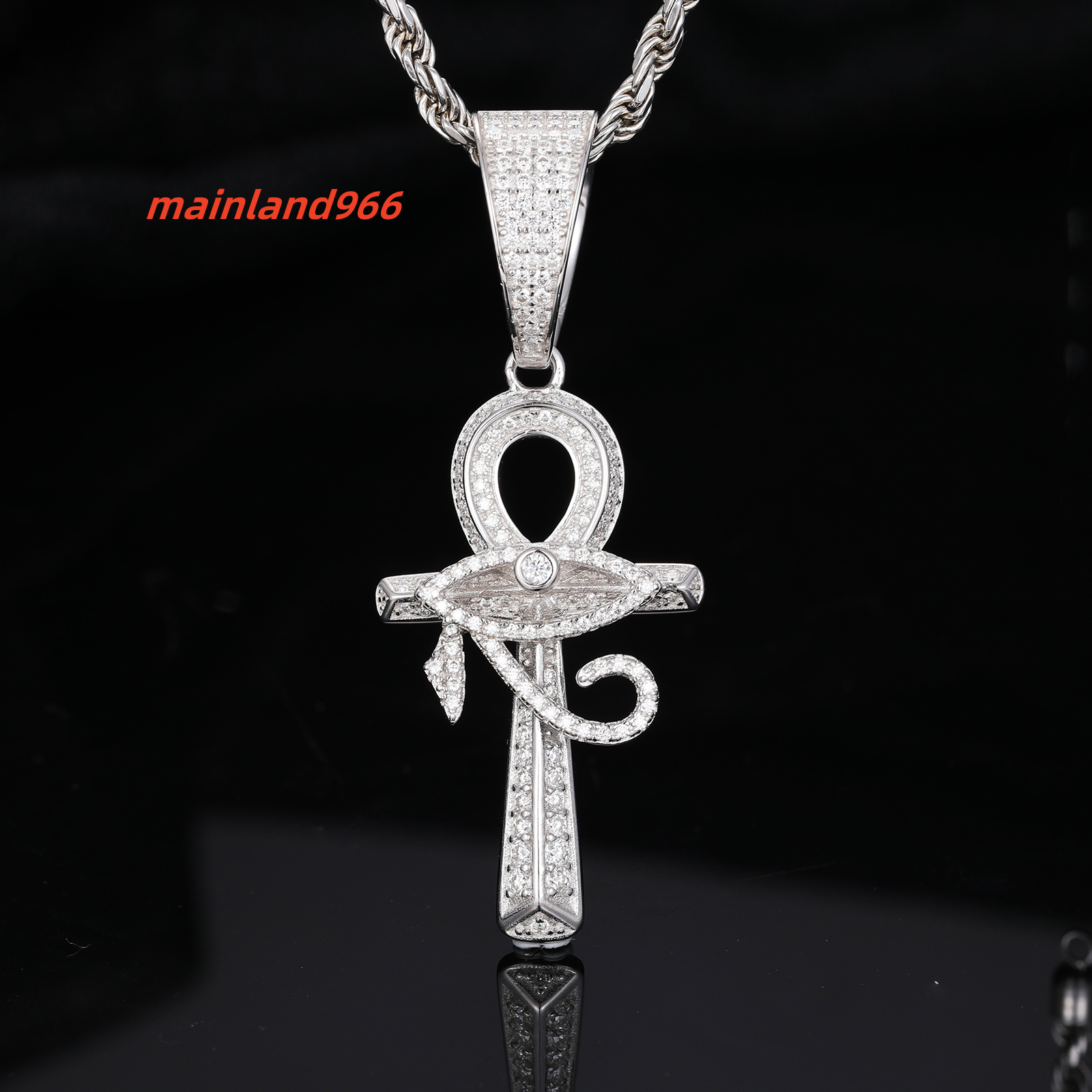 Iced Out VVS Diamond Moissanite Cross Pendant 925 Sterling Silver Ankh Cross Necklace Chain for Men Hip Hop Rock Rapper Jewelry