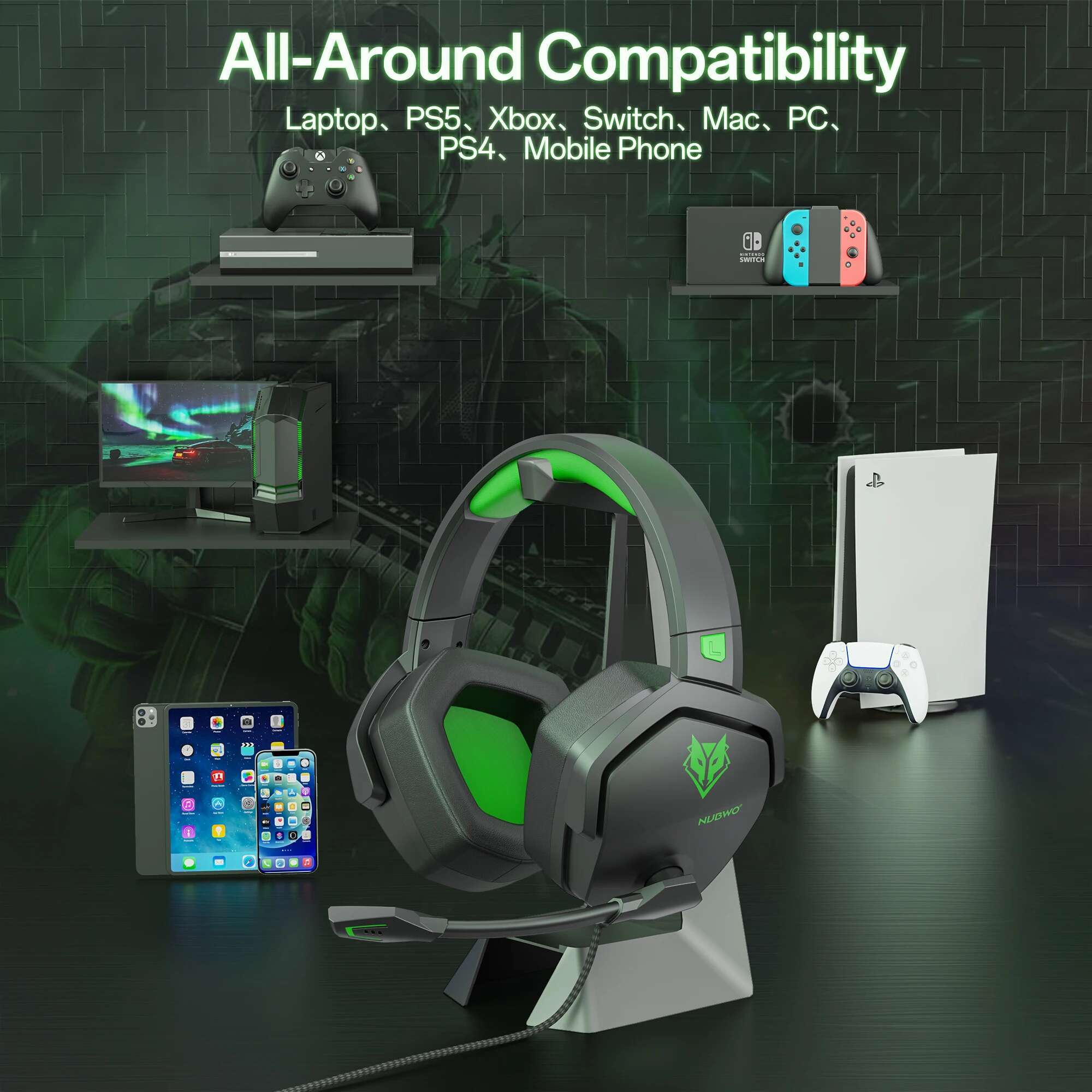 NUBWO N16 Headset - Noise Canceg Mic, Stereo Sound, and Comfortable Design Gaming Headphones for PS5, PS4, Xbox One