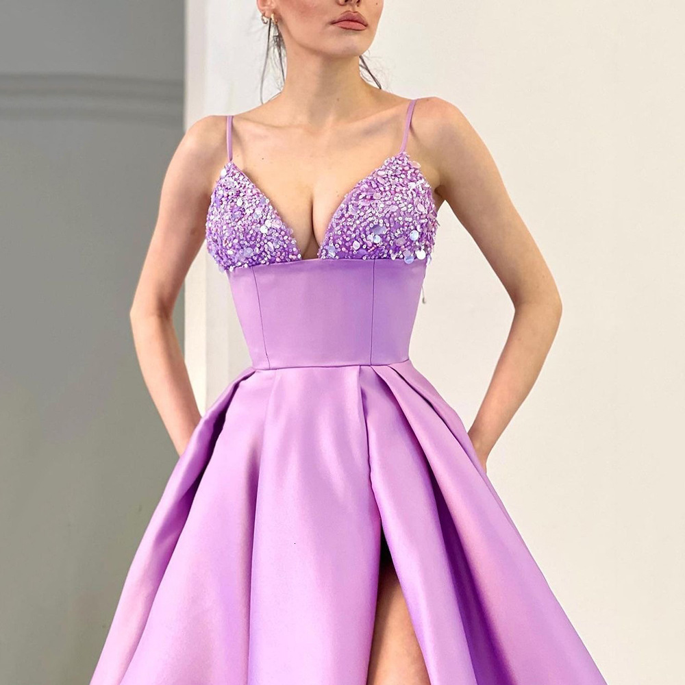 2025 Spring/summer New Womens Dress Deep V-sequin Strap Sexy Split Dress