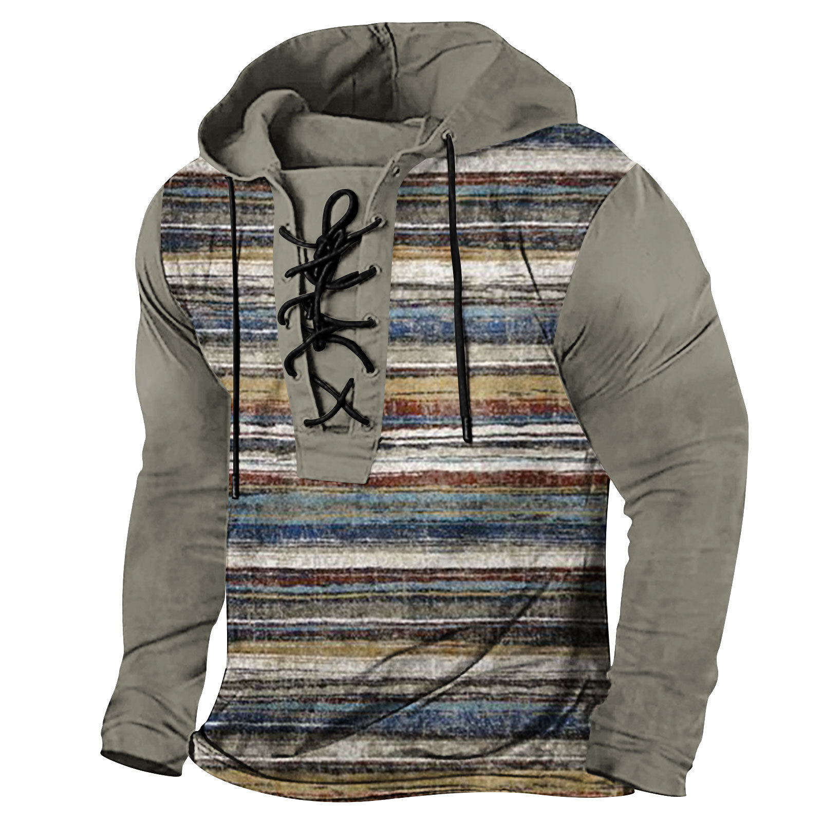 2024 Spring New Mens Clothing Mens Digital Printed Rope Large Hooded Long Sleeve T-shirt