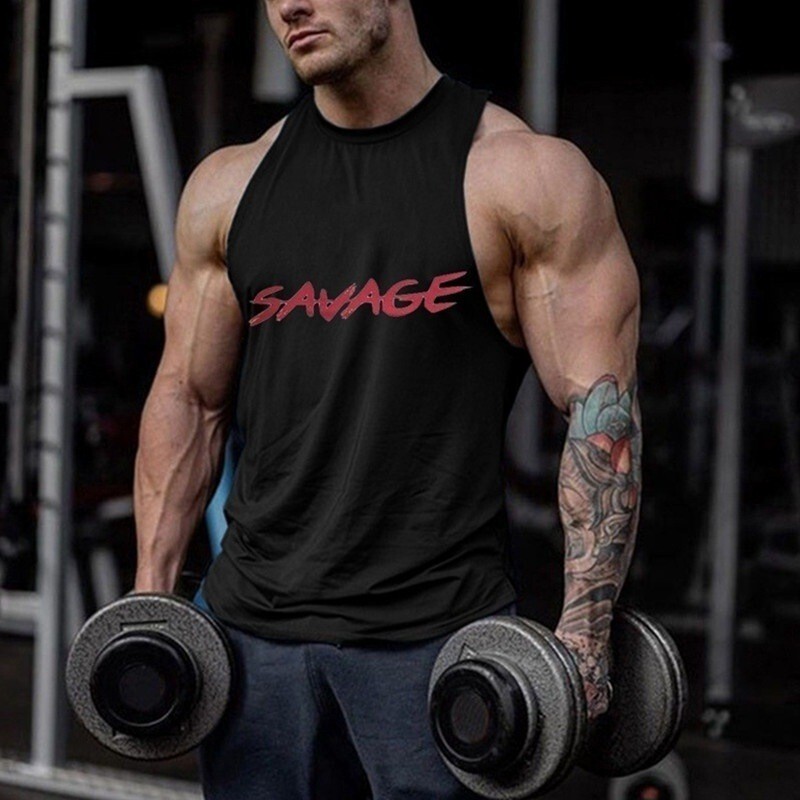 Mens solid color U-neck sleeveless casual sports gym plus size sports tight vest for men