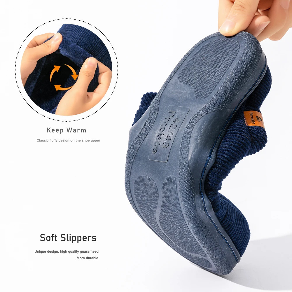 Pmoiste Stripe Corduroy House Shoes Men Warm Soft TPR Cushion Memory Foam Home Slippers Slip On Winter Indoor High-quality 251106