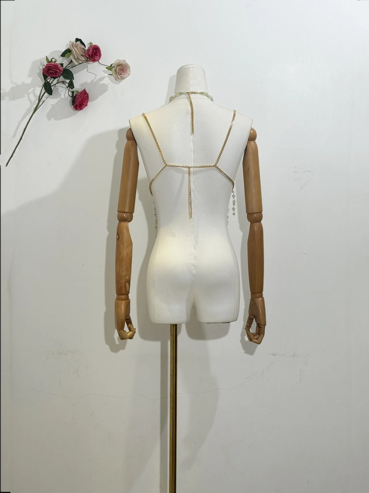 H80 S90 sexy womens handmade body chain fashion jewelry bikini bra bead suspender romantic vest Beahwear See Through Lingie 250403