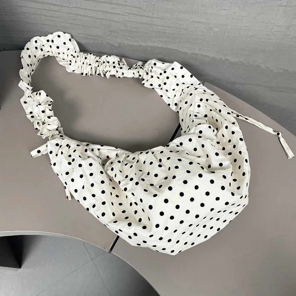 Women Fashion Shoulder Bag Large Capacity Polka Dot Retro Crossbody Bag All Matched Pleated Dumpling Bag for Outdoor Travel 250401