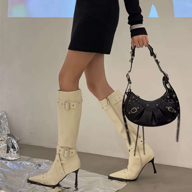 New Style Thin Women 2024 Pointed Toe Women's Tube Thinner-Looked High Heel Long Zip Boots Mujer D109