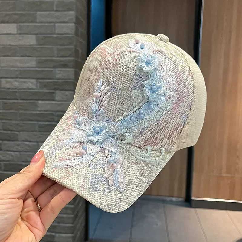 Womens Baseball Cap Summer Thin Section Sun-shading Duck Tongue Cap Breathable Applique Beading Lace Rebound Hat Mesh Hat L251105