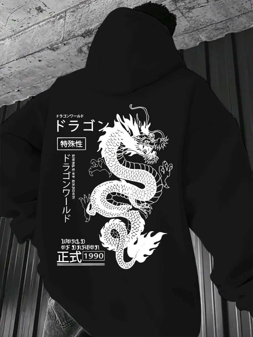 Fashion Mens New Autumn Chinese Loong Letter Printing Slightly Elastic Comfortable Hooded Guards Outdoor Urban Versatile Top W251106