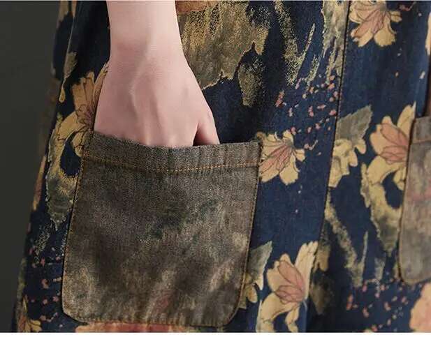 Summer Ladies Ankle-Length Loose Wide Leg Jumpsuits Women Ral Print Rompers Vintage Denim Overalls