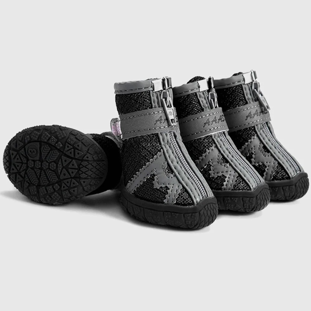 Soft Comfort Pet Shoes Dog Booties with Smooth Zipper and Hook loop Breathable Mesh Non-slip Wear-resistant Sole Boots for Puppy 250402