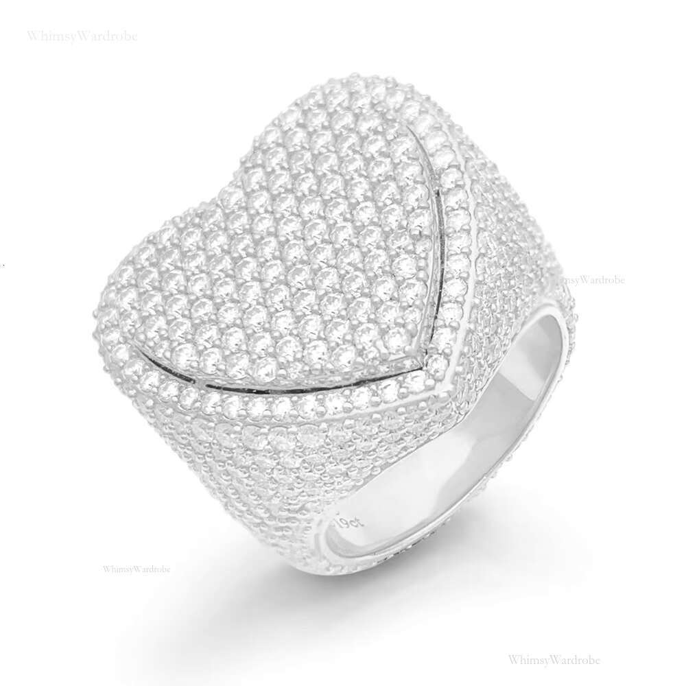 Men's/Women's S Sier Inlaid Moissanite Heart-Shaped Ring Trendy Fashion Accessory