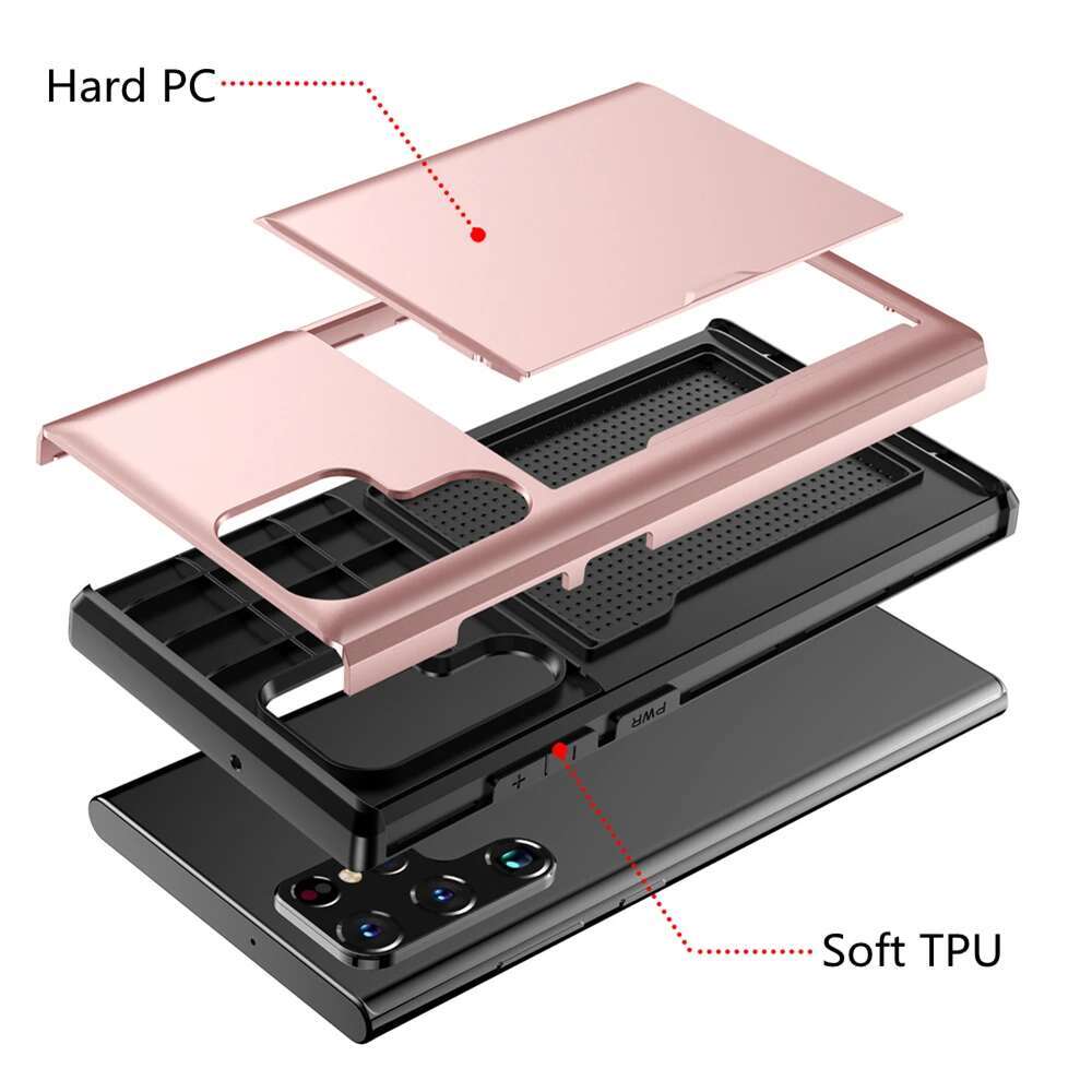Slider Card for Samsung S24 S23 Ultra S22 S21 S20 FE S10 Plus Hard Shell Phone Case Galaxy Note 20 10 9