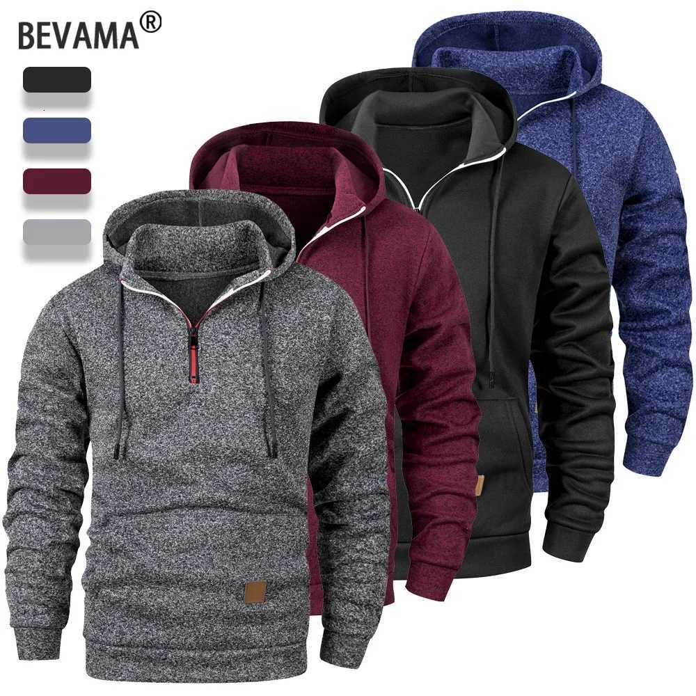 Mens Autumn Warm Hooded Sweatshirt Solid Color Half Zipper Sweatshirt Casual Long Sleeve Breathable Streetwear Sportswear W251106