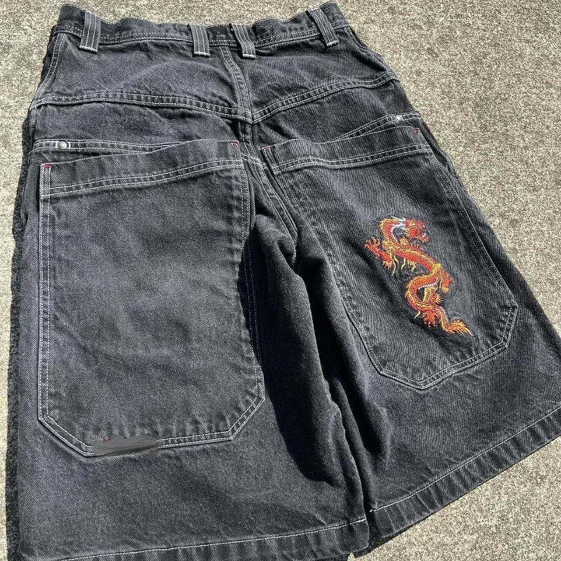 Y2K pocket shorts Gothic American pocket print denim gym shorts 2000s retro streetwear hip-hop mens shorts 250401