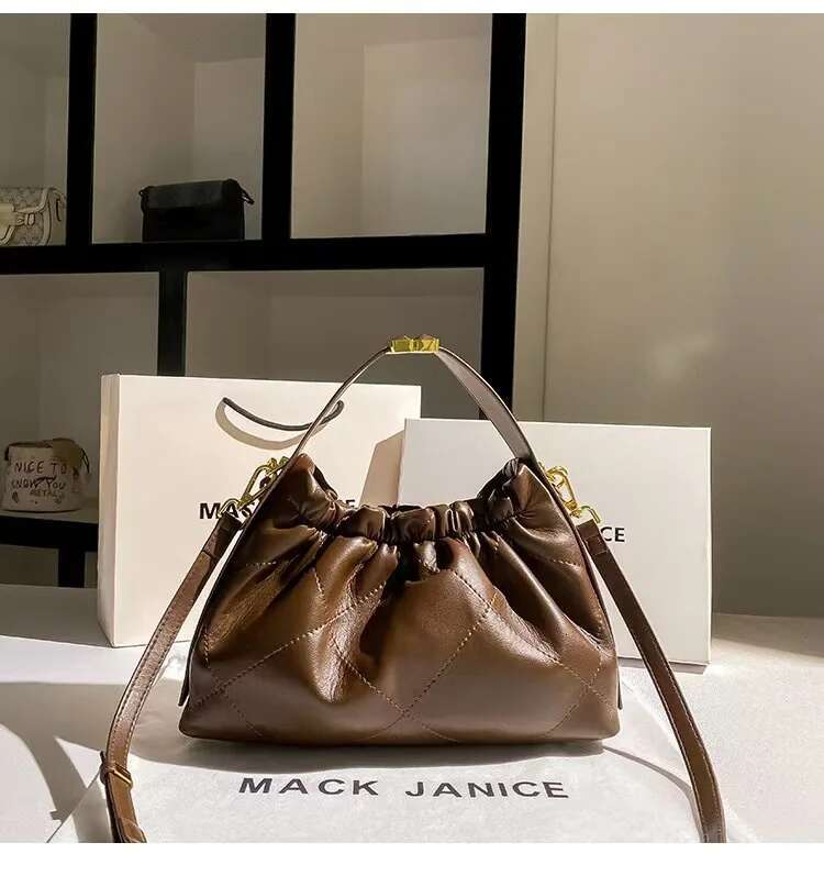 Autumn Winter Soft Leather Bucket Female Underarm Armpit Women Fashion Handbag Shoulder Messenger Chain Bag Lady Purse