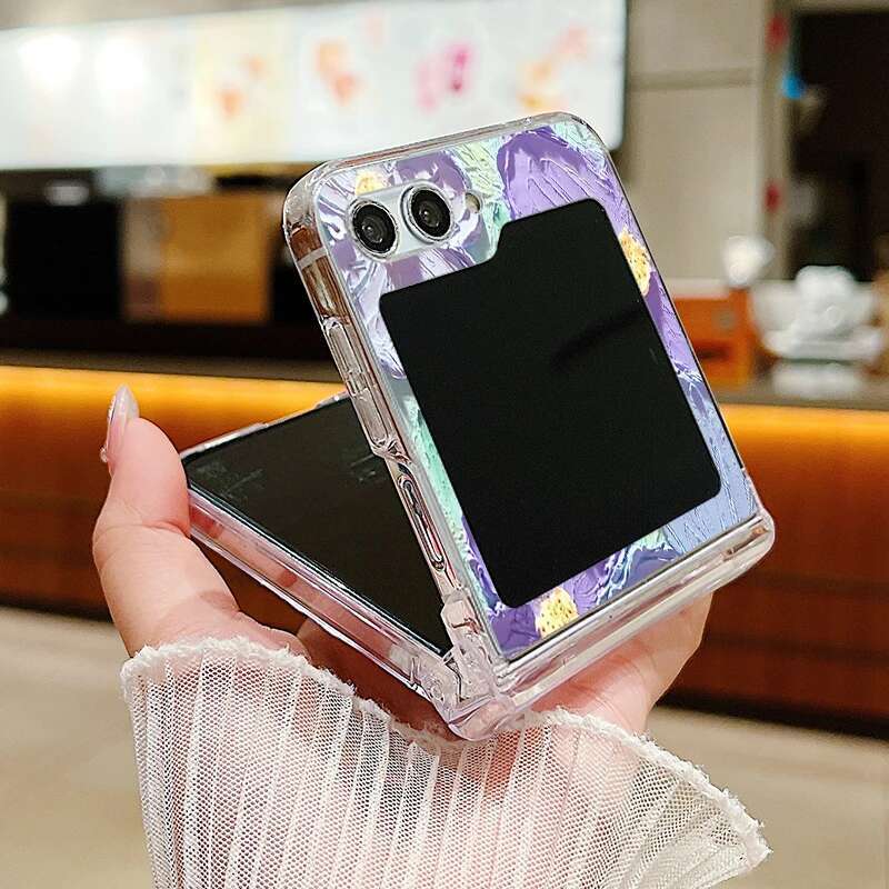 Oil Painting wer Clear Case Galaxy Flip 6 5 4 3 5G Folding Hard Phone Cover For Samsung Z Flip5 Flip4 Flip3