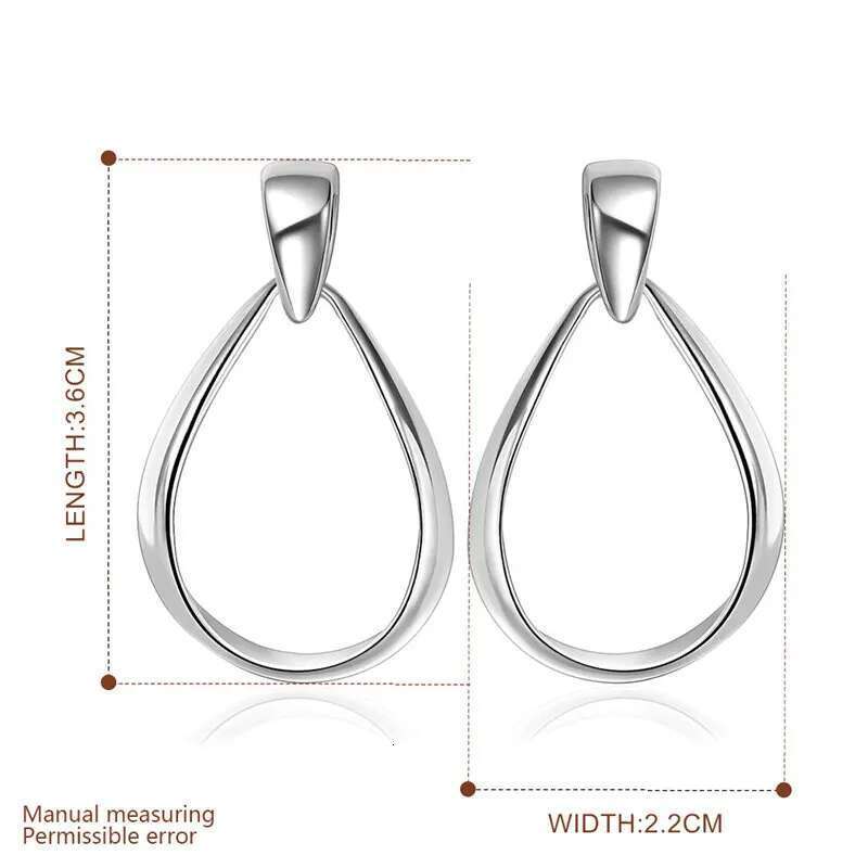 Sterg Sier Charm Fine 36MM Oval Water Drop Earrings For Women Fashion Wedding Gift Jewelry Wholesale