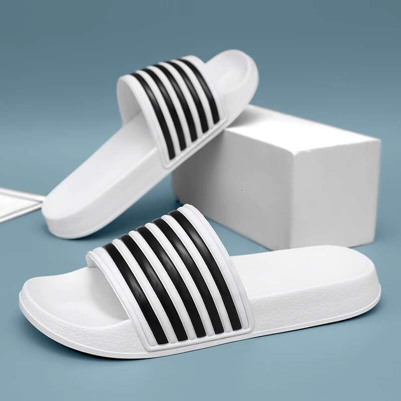 New Men's Summer Casual Shoes Beach Sandals Outdoor Comfortable Soft Sole Slippers Sizes 39-48 Black and White Striped
